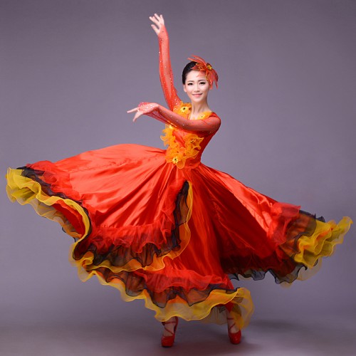 Red green white Expansion spanish bull dance dresses modern dance costume stage performance wear clothes dance clothes